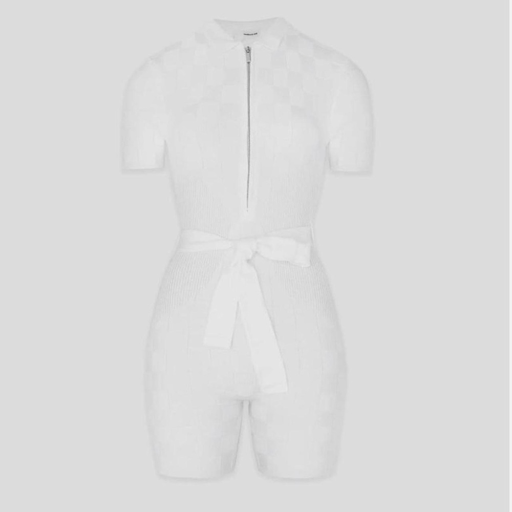 Maniere De Voir Chequerboard Knitted Playsuit - White - Like New